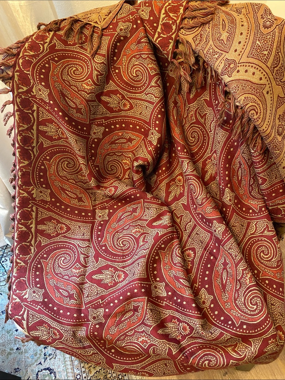 Eddie Bauer Paisley Woven Wool Throw in Rust and cream